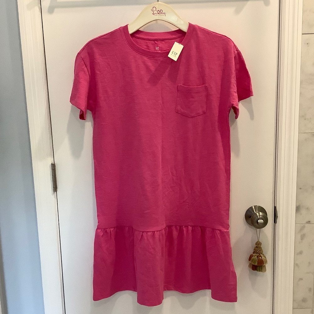 NWT Gap Kids Happy Pink 100% Cotton Peplum pendulum dress XXL 14 15